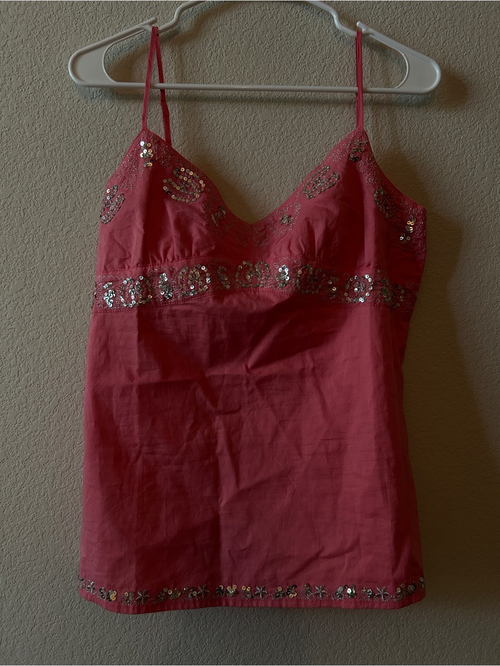 UNICA Women’s Pink Sequin Beaded Camisole Tank Top Size M Spaghetti Strap